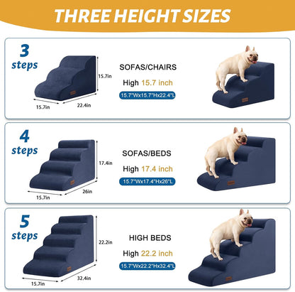 5-Step Dog Stairs and Ramp for High Bed, Non-Slip Sturdy Pet Steps for Small Dogs and Cats,22.2"