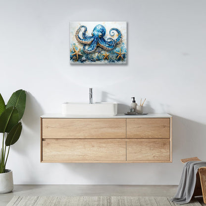 Octopus Bathroom Pictures Wall Art, Sea Animal Ocean Bathroom Wall Decor, Nautical Framed Painting