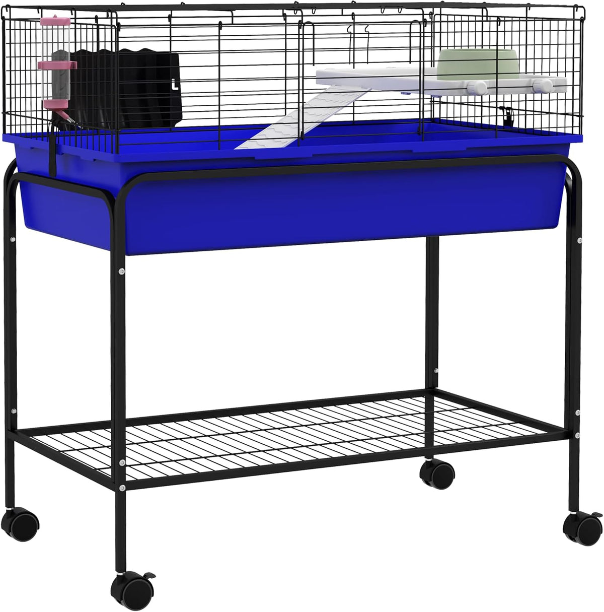 PawHut Two-Story Small Animal Cage Removable from Stand, Guinea Pig Cage with Shelf & Wheels, Pet