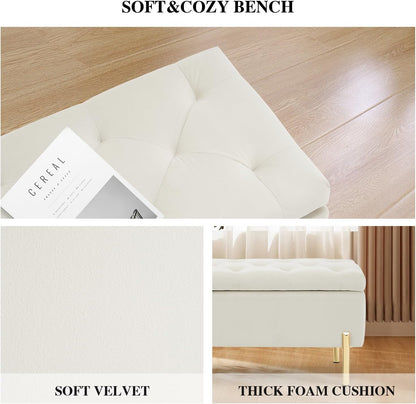 Velvet Storage Bench Ottoman,Versatile Seating with Hidden Storage,End of Bed Bench,Tufted Bench
