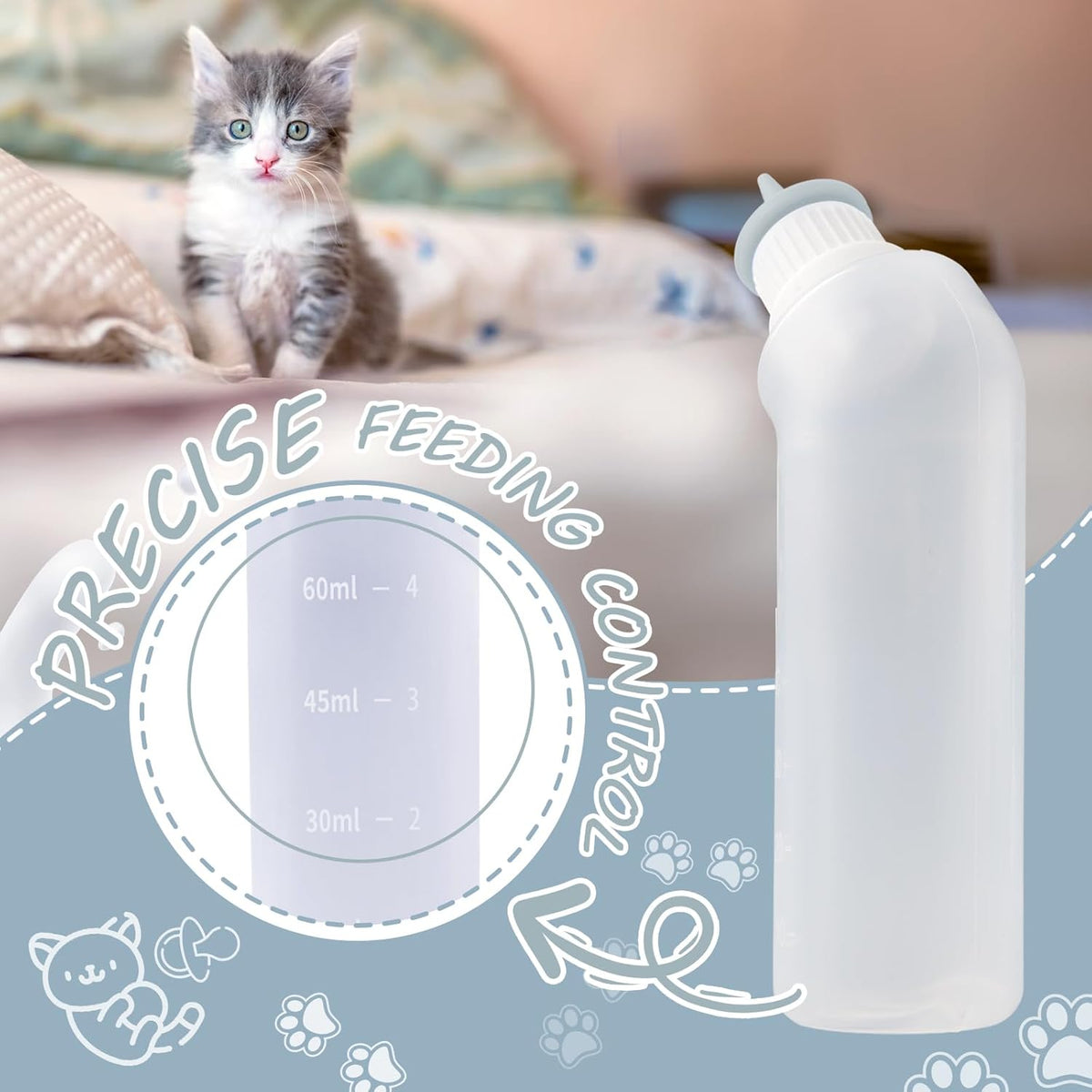 5Pack Kitten Bottle for Nursing Puppy Milk Kitten Bottles Feeding Kit Silicone Nipple for Newborn