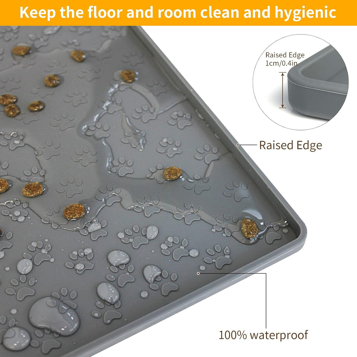 Ptlom Grey Pet Placemat for Dog and Cat, Waterproof Anti-Slip Pet Feeding Bowl Mats for Food and
