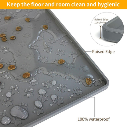 Ptlom Grey Pet Placemat for Dog and Cat, Waterproof Anti-Slip Pet Feeding Bowl Mats for Food and