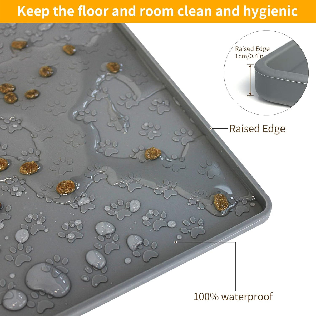 Ptlom Grey Pet Placemat for Dog and Cat, Waterproof Non-Slip Silicone Feeding Bowl Mat Prevent Food