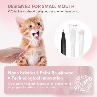2 Pcs Dual-Sided Cat Toothbrush with Micro Brush Head, Ultra Soft Nano Bristles Pet Toothbrush Kit
