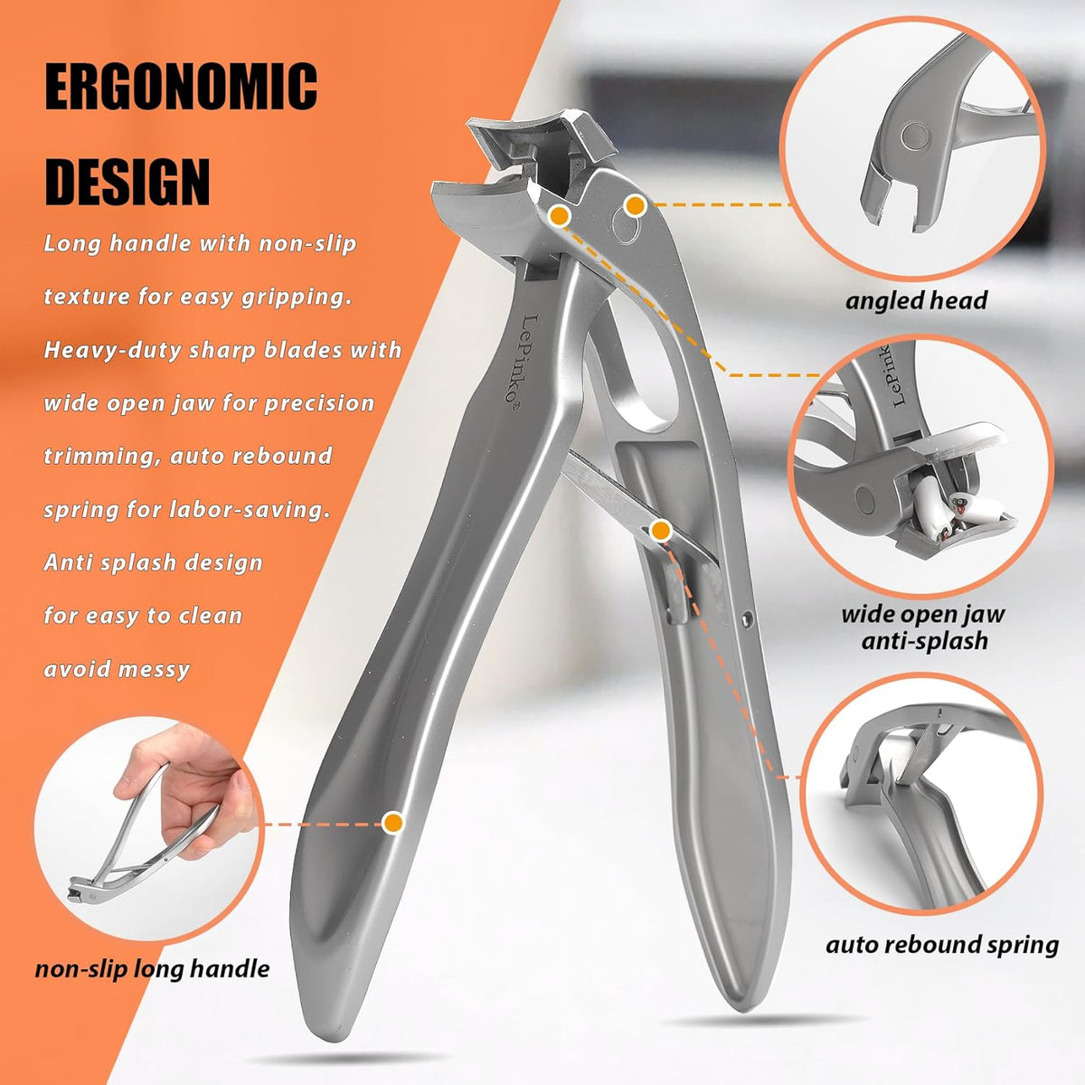 Angled Head Large Toenails Clippers for Seniors, Nail Clipper for Thick Toenails and Fingernails
