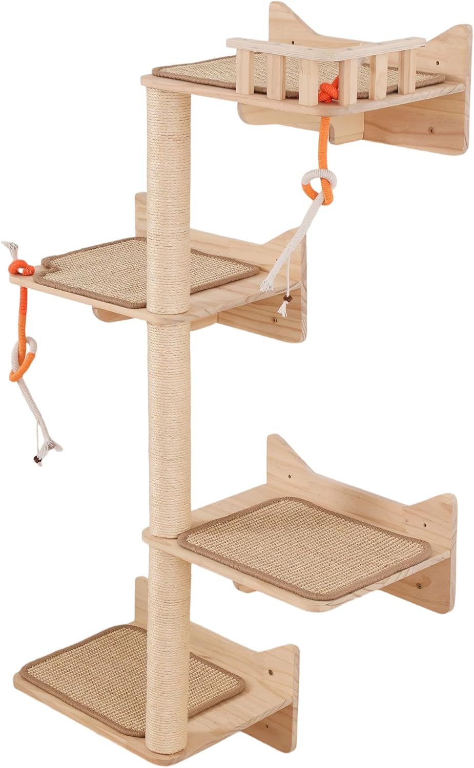 Wall Mounted Cat Tree - 7 PCS Cat Wall Shelves & Perches with Tall Sisal Scratching Posts, Wall