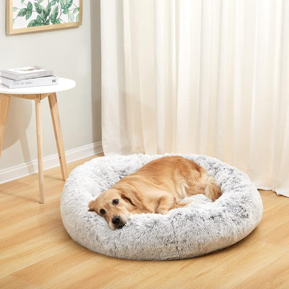 Bedfolks Calming Donut Dog Bed, 36 Inches Round Fluffy Dog Beds for Large Dogs, Anti-Anxiety Plush