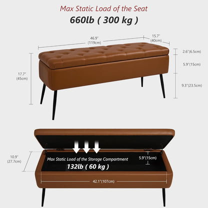 Leather Storage Ottoman Bench,End of Bed Bench for Living Room Bedroom Dinning Room