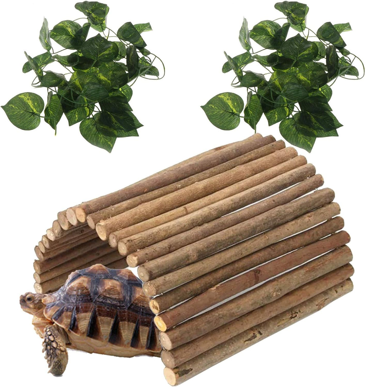 Hamiledyi Extra Large Wooden Reptile Hideout Bearded Dragon Bendy Bridge Climbing Ladder Hiding Hut