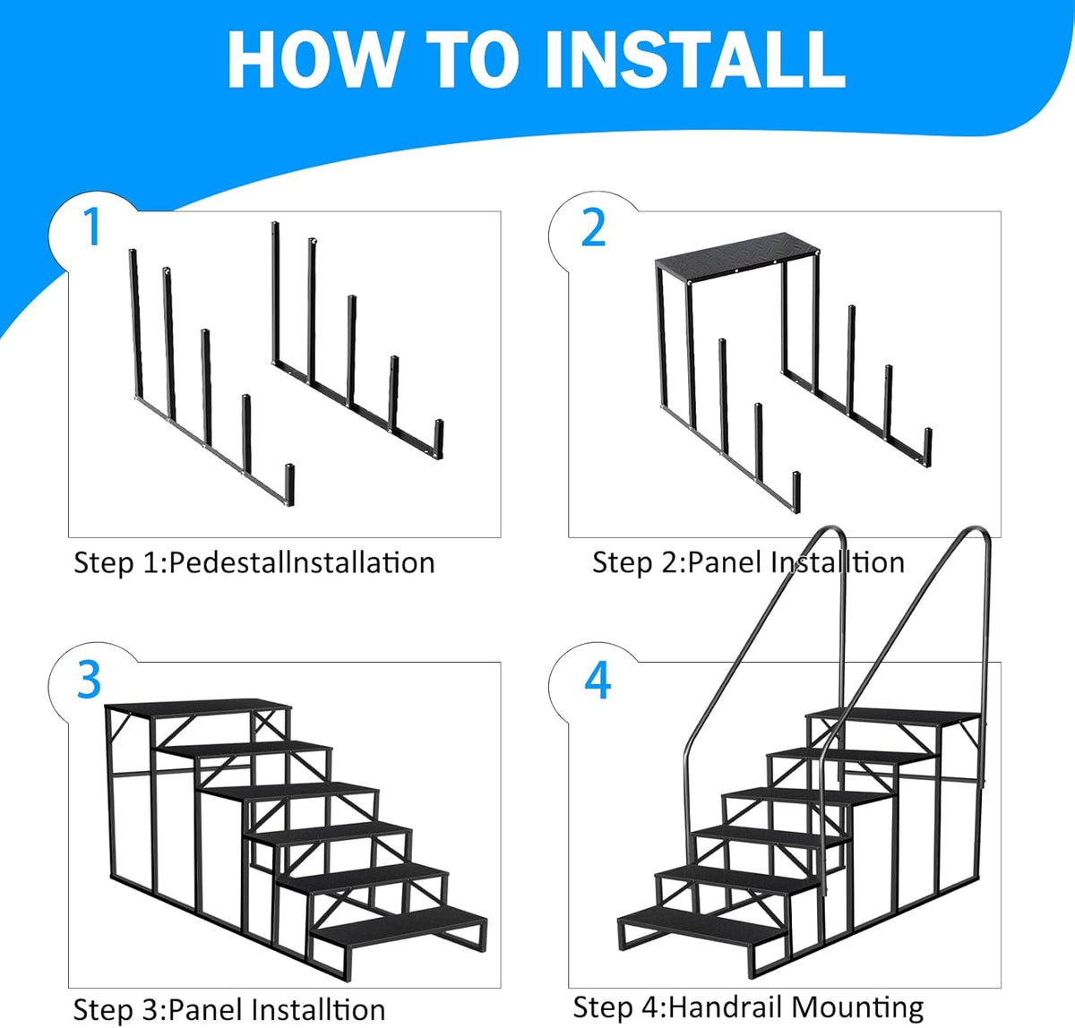 RV Stairs 6 Step Ladder, RV Steps Anti-Slip, Hot Tub Steps with Handrail, 660 lbs RV Ladder for 5th