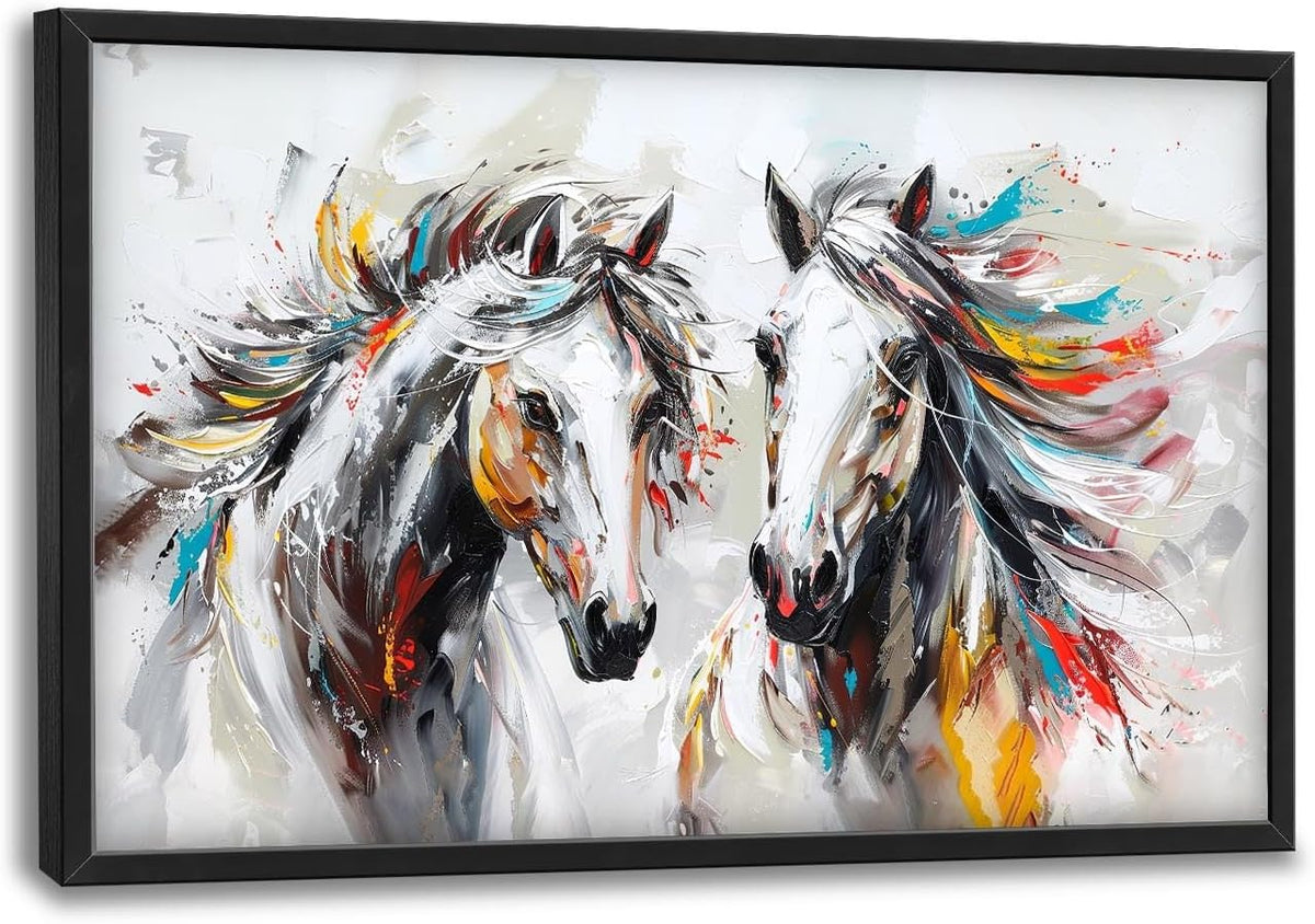 Quorin Horse Large Wall Art White Horse Animal Pictures Wall Decor Colorful Graffiti Canvas Print
