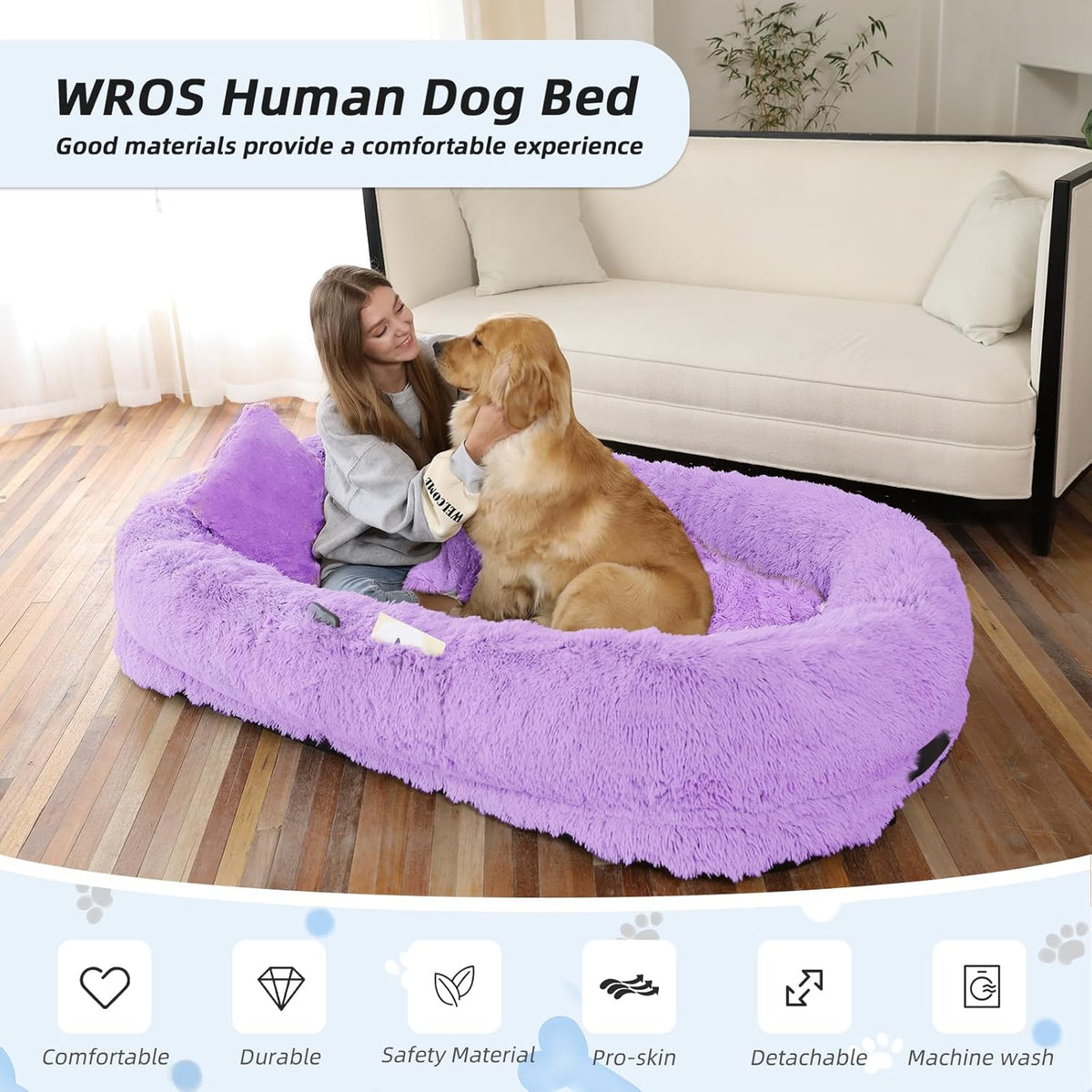 Human Dog Bed, 71''x45''x12'' Size Fits You and Pets, Washable Faux Fur Pet Bed for People Doze