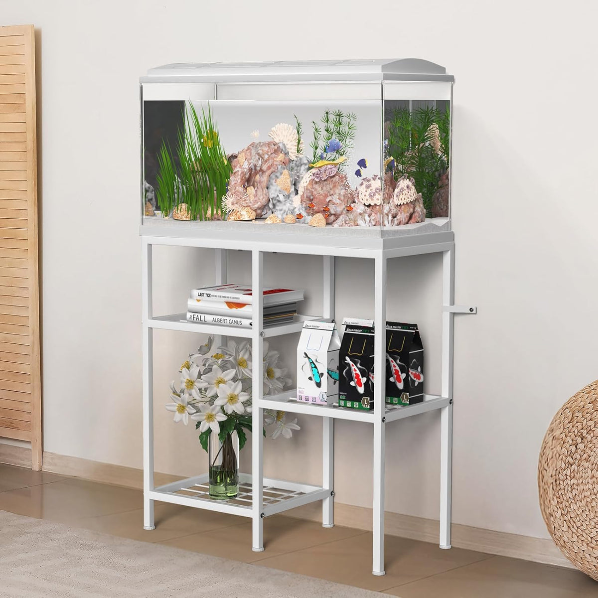 20 Gallon Fish Tank Stand White Metal Aquarium Stand Turtle Tank Stand Reptile Tank Stands 3 Tier