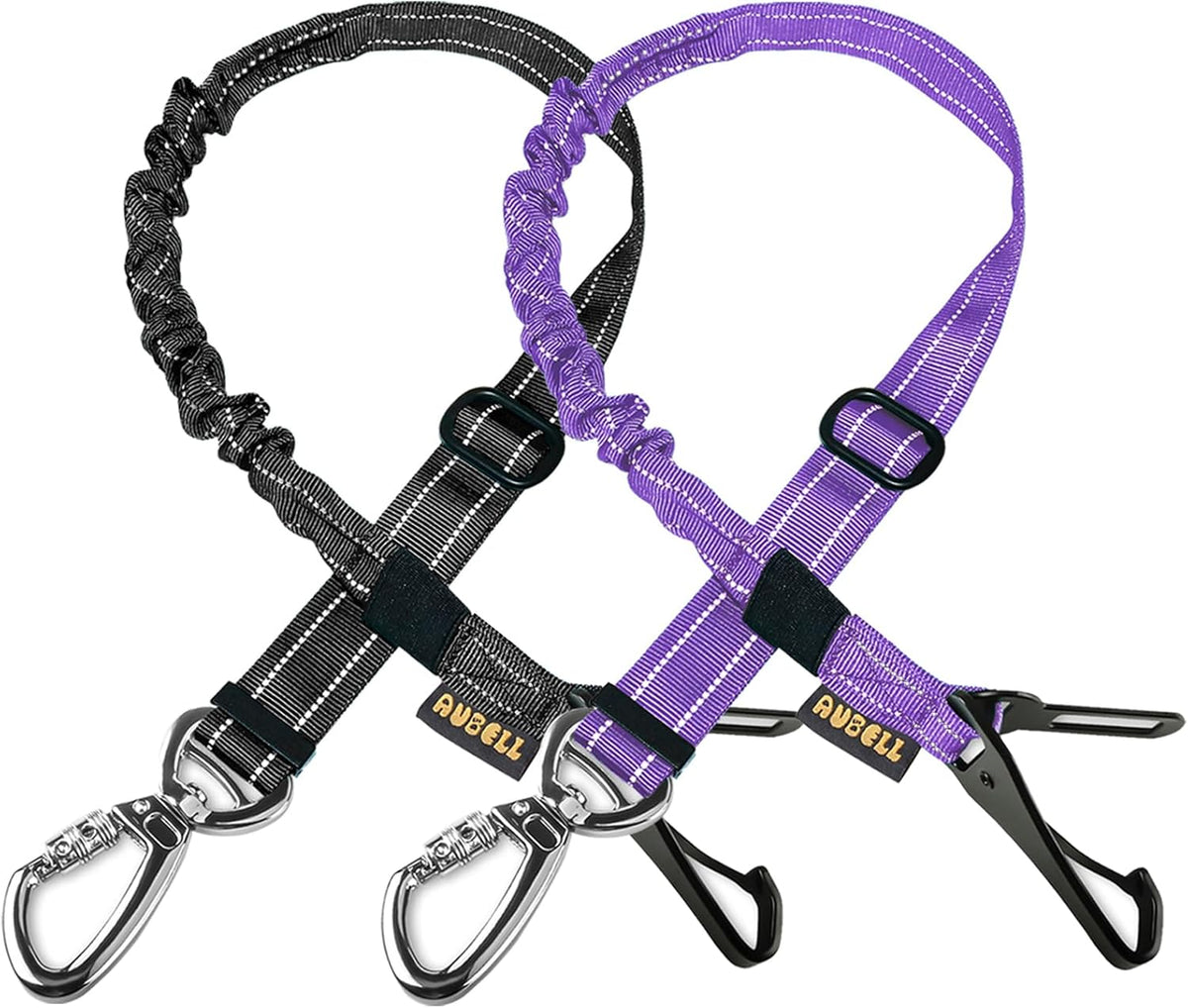 AUBELL Dog Seat Belt for Car,2 Pack Set 3-in-1 Adjustable Reflective Bungee Heavy Duty Dog Car