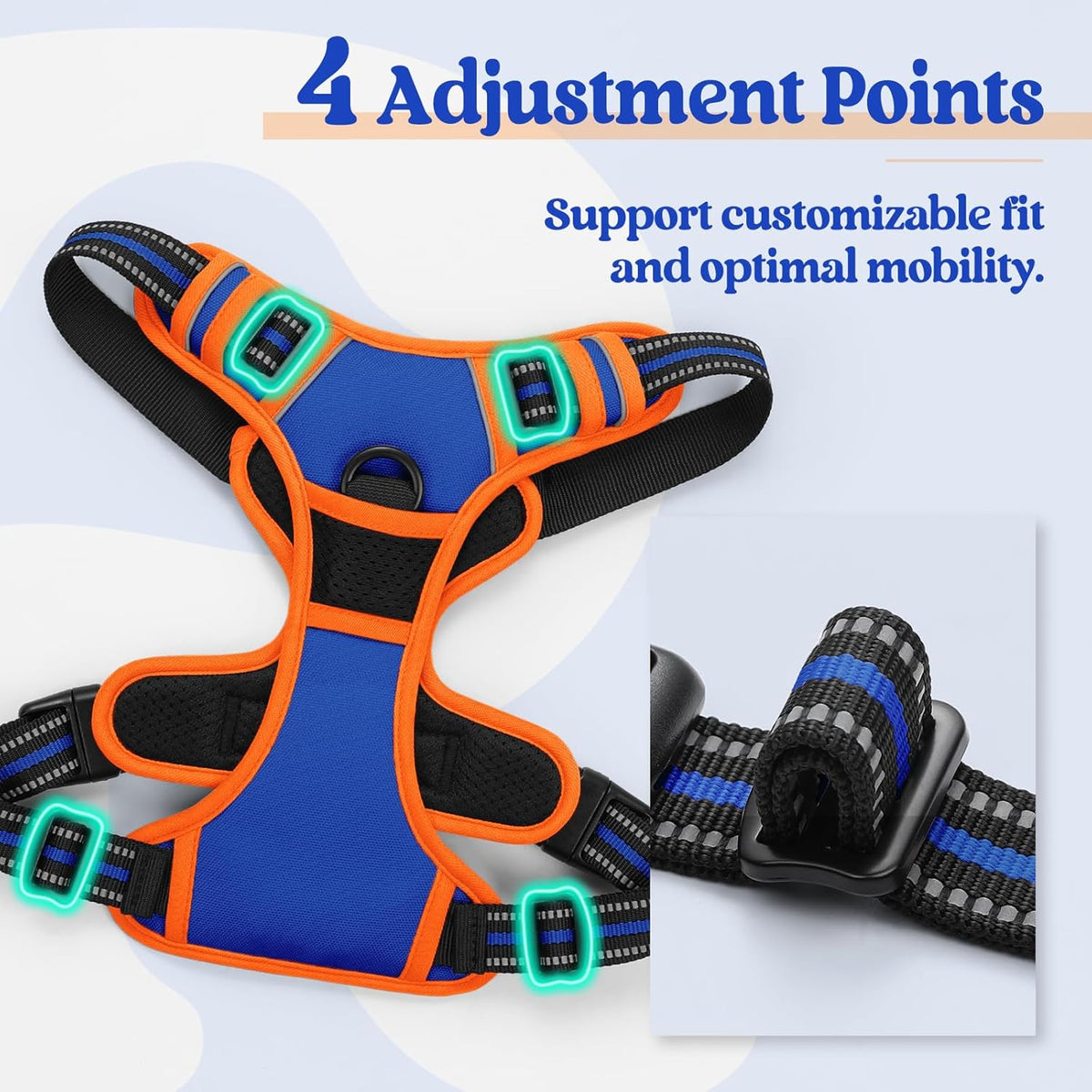 rabbitgoo Dog Harness No Pull with 2 Leash Clips, Adjustable Soft Padded, Reflective Oxford No