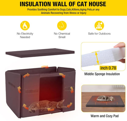 Cat House for Outdoor Cats Insulated Feral Kitty Shelter with Warm Liner for Winter Waterproof