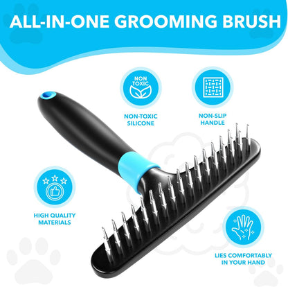 Deshedding Brush - Undercoat Rake for Dogs, Cats, Matted, Short, Long Hair Coats - Double Row