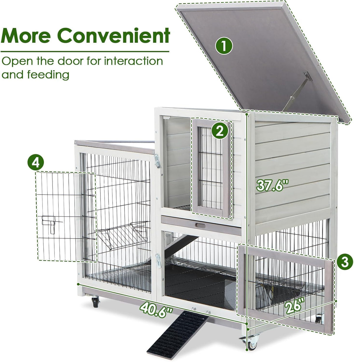 Rabbit Hutch Indoor Bunny Cage Outdoor House with Urine Guards and 2 Trays for Small Animals Guinea