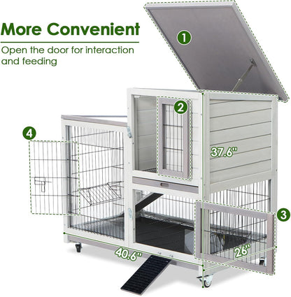 Rabbit Hutch Indoor Bunny Cage Outdoor House with Urine Guards and 2 Trays for Small Animals Guinea