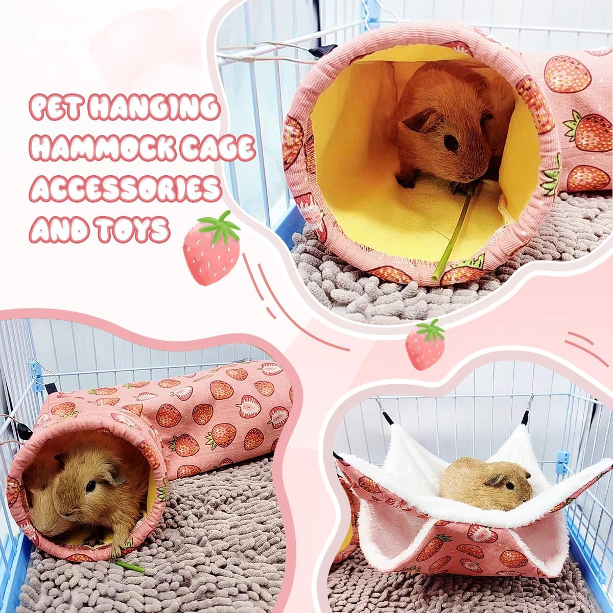 LYART Guinea Pig Rat Ferret Hammock & Warm Bed - Small Pet Hideout Tunnel Cave Hanging Bunkbed
