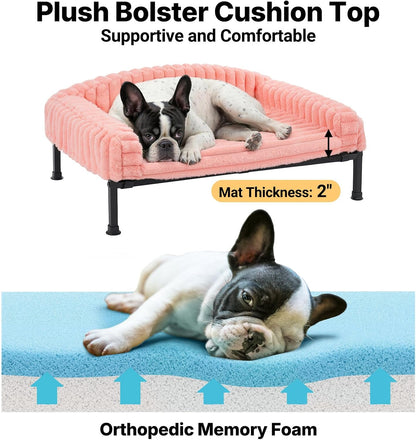 Veehoo Elevated Dog Bed with Bolster Cushion, Fluffy Plush Dog Couch Beds for Small Dogs, Cats