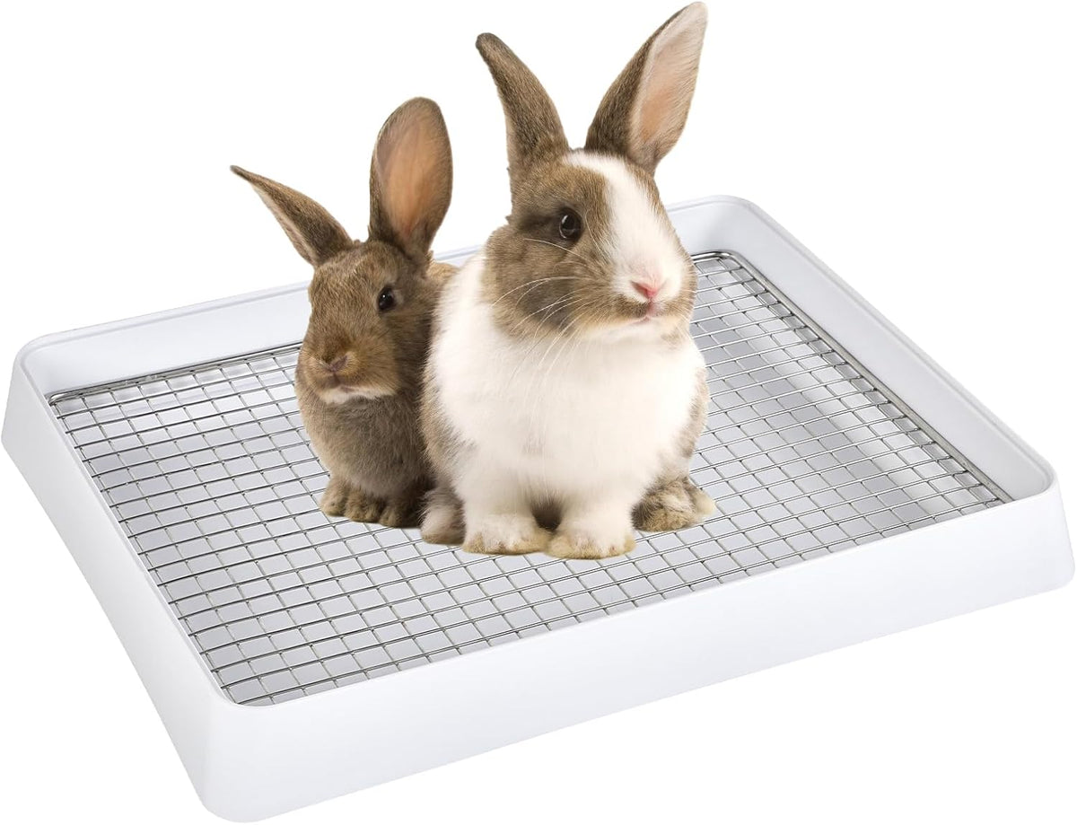 FHTONGE Bunny Litter Pan for Cage Corner with Steel Grid Holes, Rectangula Rabbit Litter Box Pet