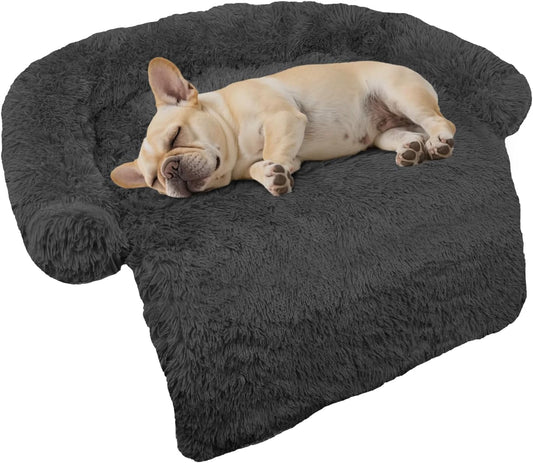 Calming Dog Bed Fluffy Plush Dog Mat for Furniture Protector with Removable Washable Cover for