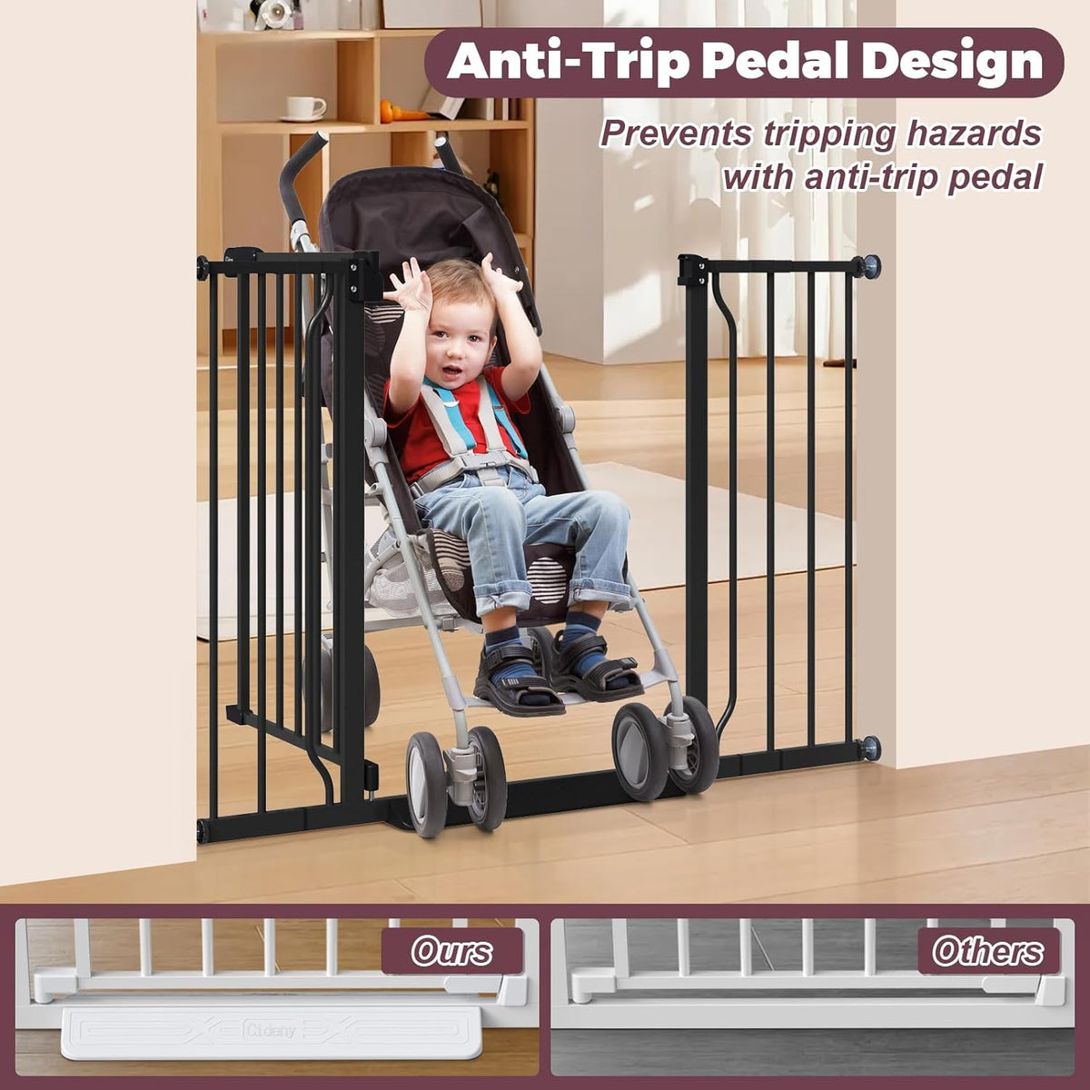 29"-45" Baby Gate for Stairs, Auto Close Stroller Friendly Dog Gate Indoor for Doorways, Pressure