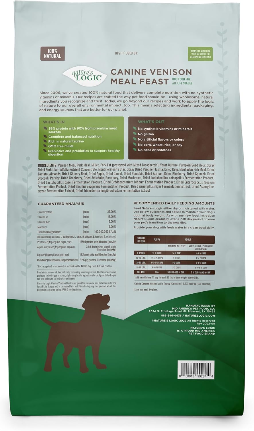 NATURE'S LOGIC Dry Dog Food - 100% Natural - No Synthetics - for All Ages, Sizes, Breeds - Free