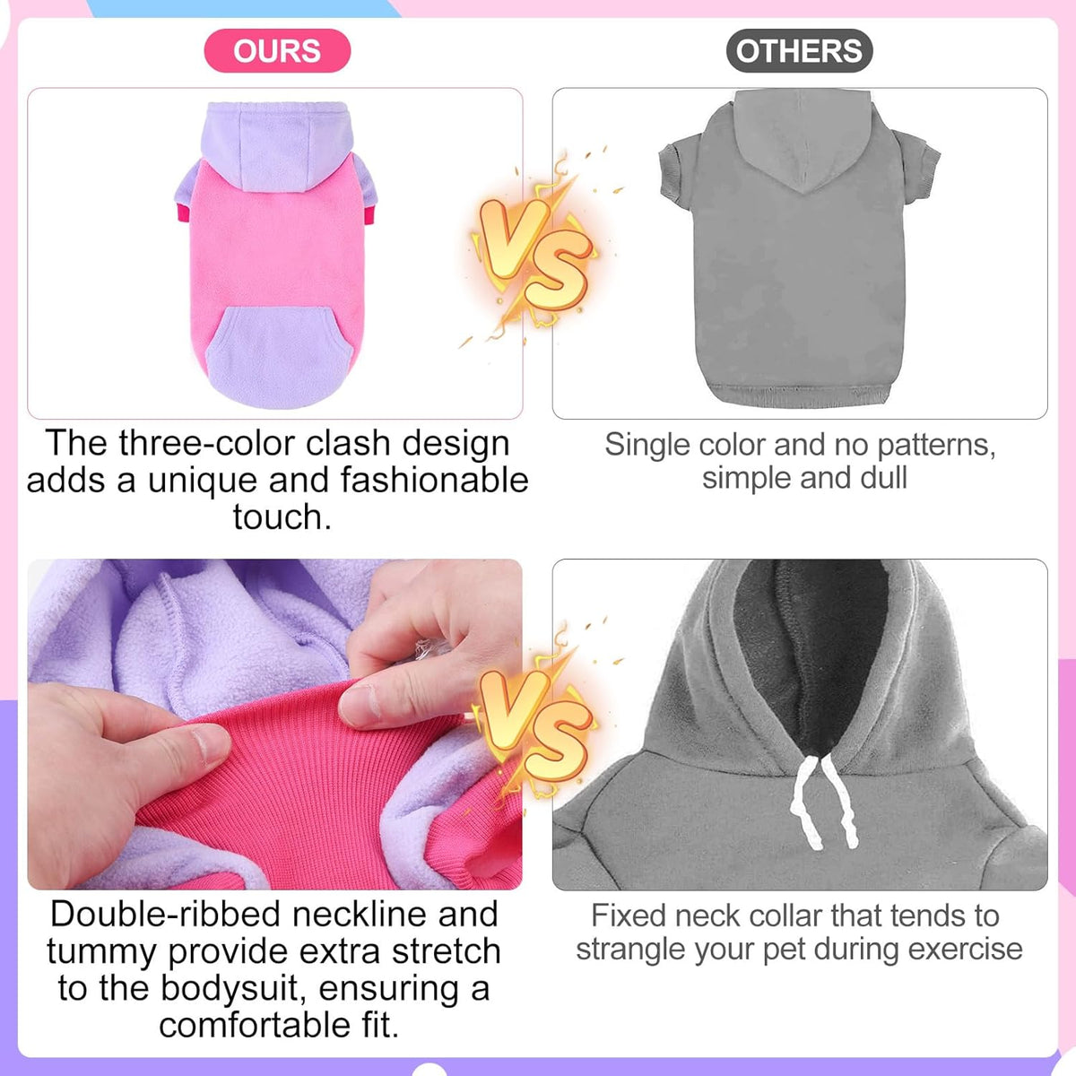 BEAUTYZOO Fleece Dog Hoodie Sweatershirt with Pocket and Leash Hole, Stretchy Small Medium Large