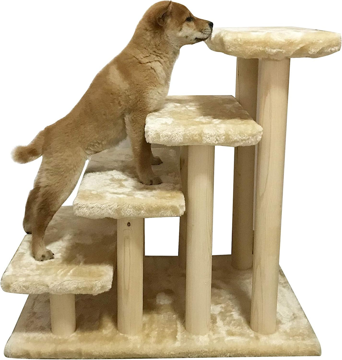 Cowboy Wooden pet Stairs 4-Step pet Ladder cat Dog Easy Stairs with Detachable Carpet for high Bed