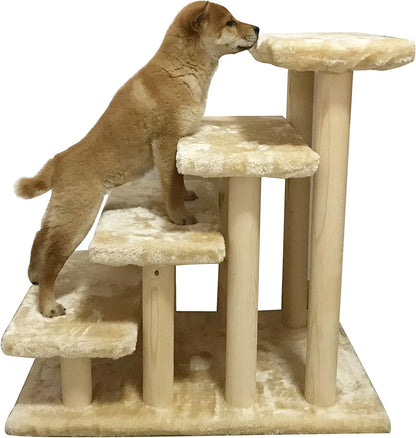 Cowboy Wooden pet Stairs 4-Step pet Ladder cat Dog Easy Stairs with Detachable Carpet for high Bed