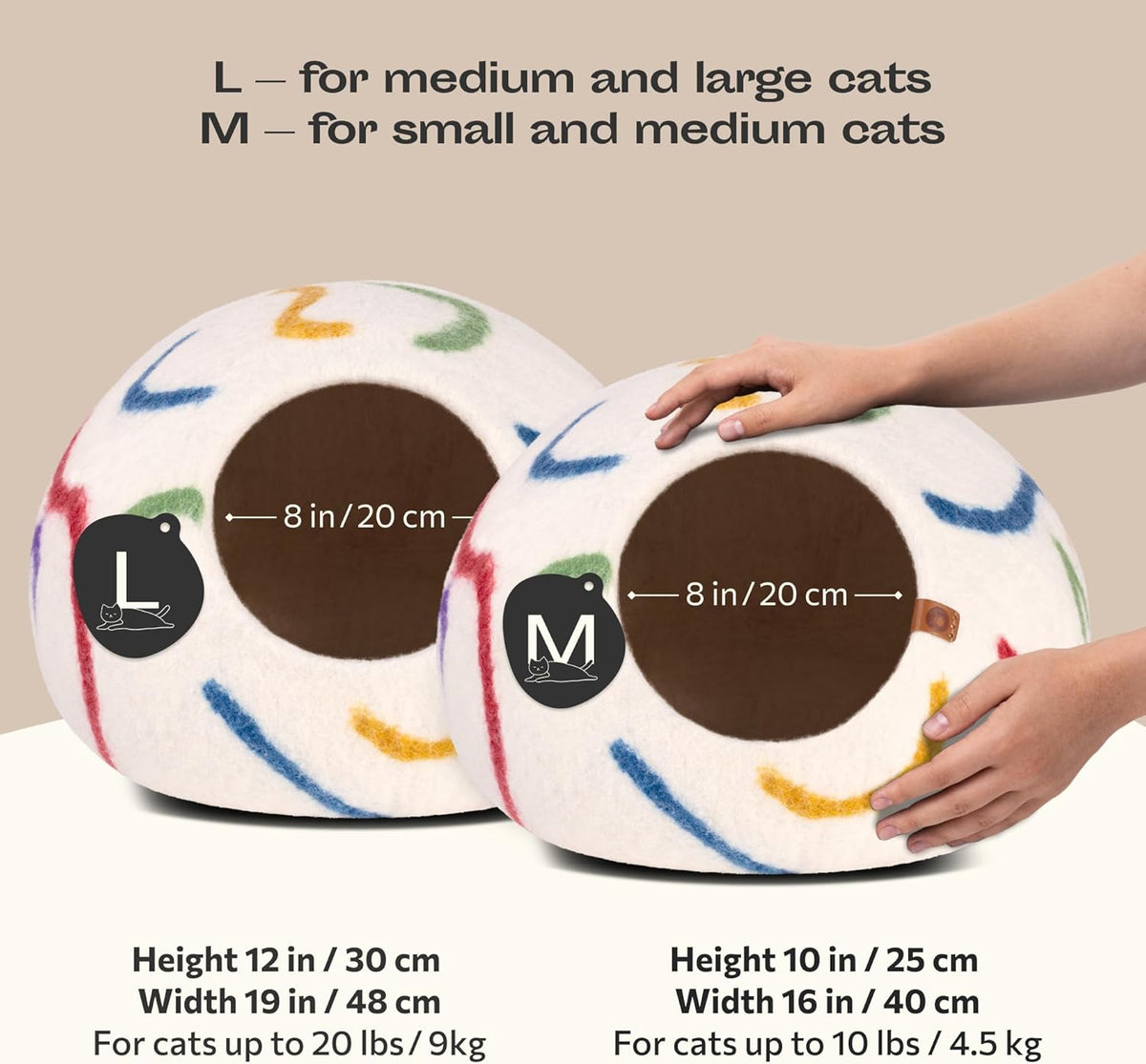 MEOWFIA Cat Cave – Premium Felt Cat Bed for Indoor Cats, Handmade 100% Merino Wool (Medium, Ivory