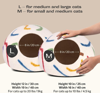 MEOWFIA Cat Cave – Premium Felt Cat Bed for Indoor Cats, Handmade 100% Merino Wool (Medium, Ivory