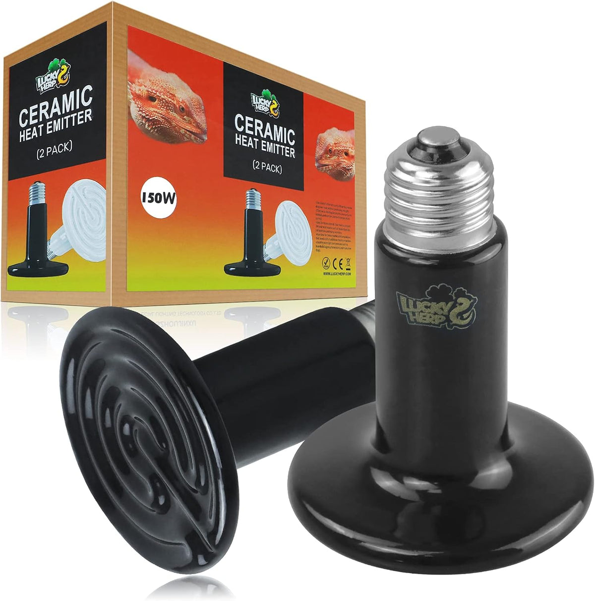 LUCKY HERP 150W Ceramic Heat Emitter, Reptile Heat Bulbs, Ceramic Heat Lamp for Reptiles