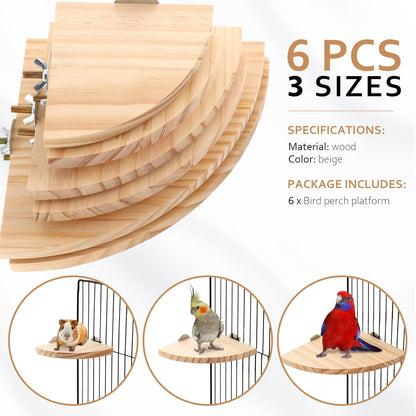 Wettarn 6 Pcs Bird Perch Platform Bird Corner Parrot Perch Corner Wooden Stand Sector Playground