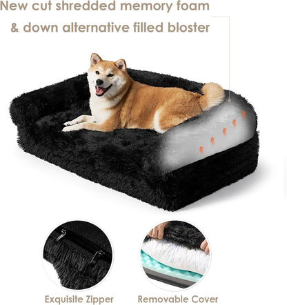 EHEYCIGA Foldable XXL Dog Bed, Faux Fur Fluffy Pet Couch Bed for Extra Large Dogs, Orthopedic
