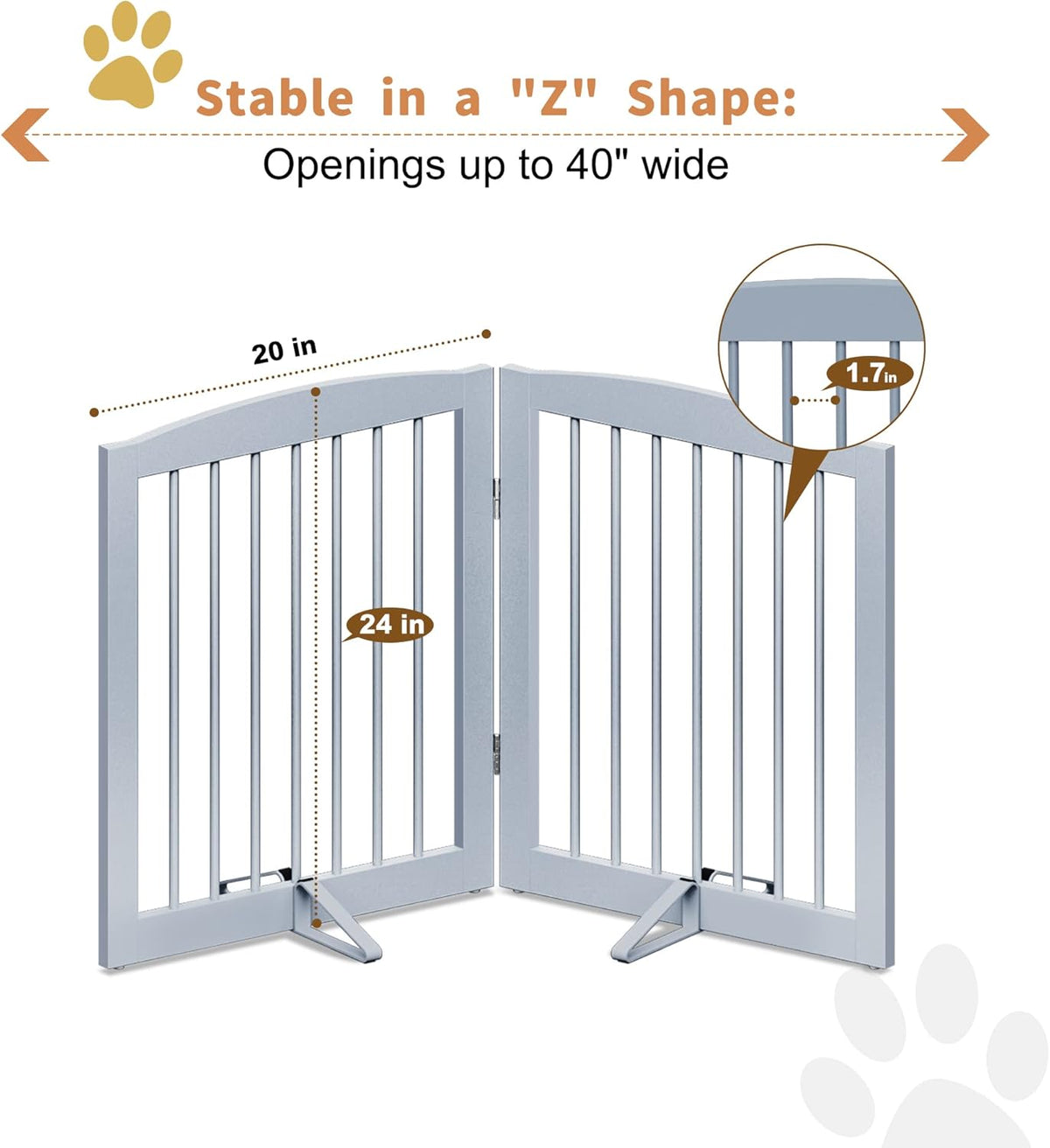 Freestanding Pet Gate for Dogs, Foldable Wooden Dog Gate for House, Indoor Pet Barrier for Stairs