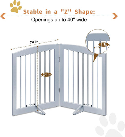 Freestanding Pet Gate for Dogs, Foldable Wooden Dog Gate for House, Indoor Pet Barrier for Stairs