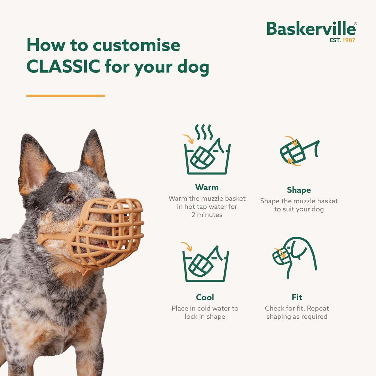 Baskerville Classic Basket Muzzle - Dog can Pant and Drink, Prevents Biting and Food Waste