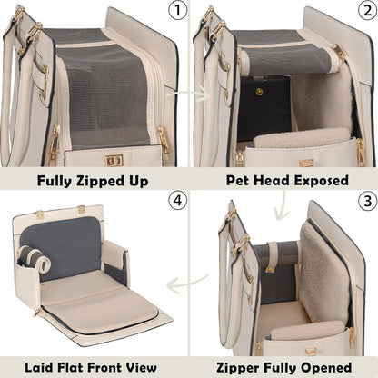 2-in-1 Stylish Dog Purse Carrier Soft-Sided Carriers Travel Tote Bag for Small Dogs Cats, Fashion