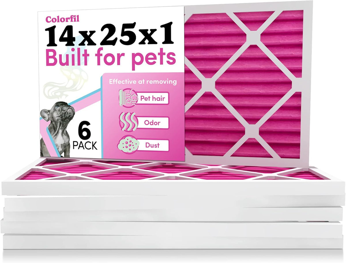 Colorfil 14x25x1 Air Filter (6-Pack) | Made in the USA | Color Changing | Remove Cat and Dog Odor |