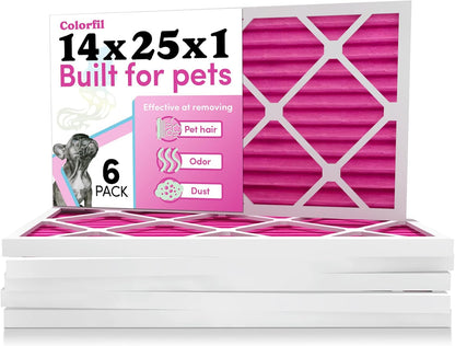 Colorfil 14x25x1 Air Filter (6-Pack) | Made in the USA | Color Changing | Remove Cat and Dog Odor |