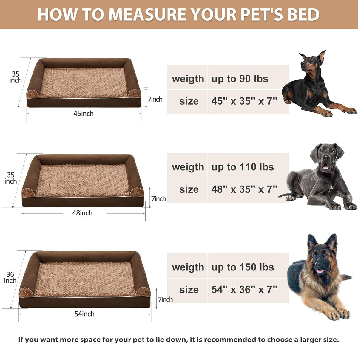 BFPETHOME Dog Beds for Large Dogs, Orthopedic Dog Bed for Medium Large Dogs,Big Waterproof Couch