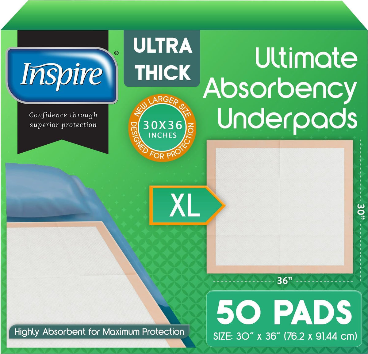 Inspire Extra Large Super Absorbent Disposable Bed Pads for Incontinence Ultra Thick and Absorbent