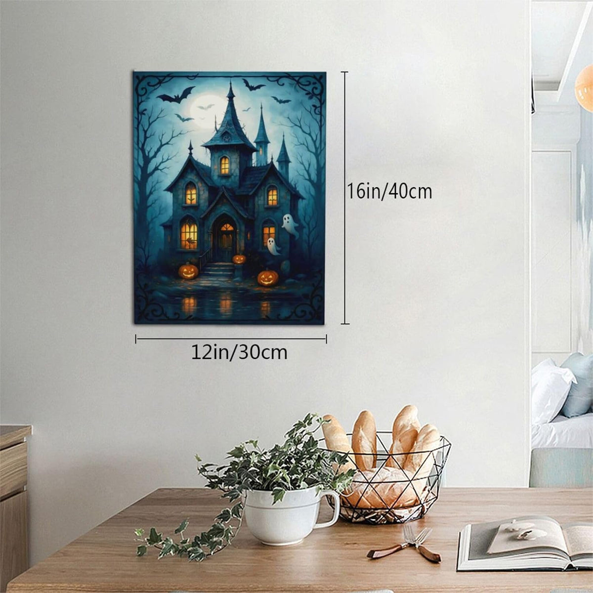 Halloween Gothic Wall Art Castle Pumpkin Ghost Bat Canvas Wall Decor Dark Academia Pictures