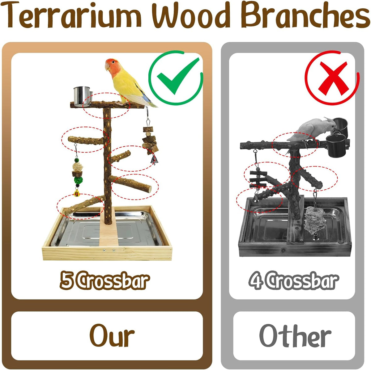 Tfwadmx Bird Perch Natural Wood Stand Toy Parrot Play Stand Platform Bird Cage with Removable Tray