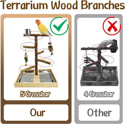 Tfwadmx Bird Perch Natural Wood Stand Toy Parrot Play Stand Platform Bird Cage with Removable Tray