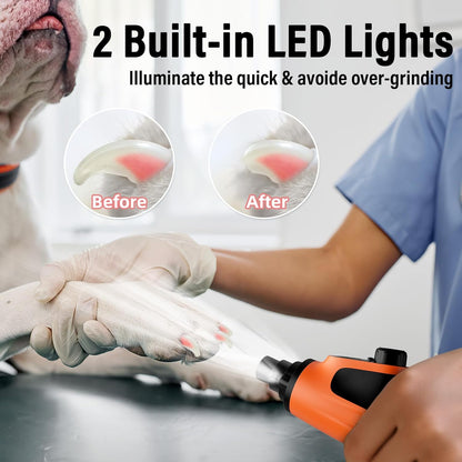 Casfuy Smart 6-Speed Dog Nail Grinder - 50% More Power Pet Nail Grinder with 2 LED Lights Quiet